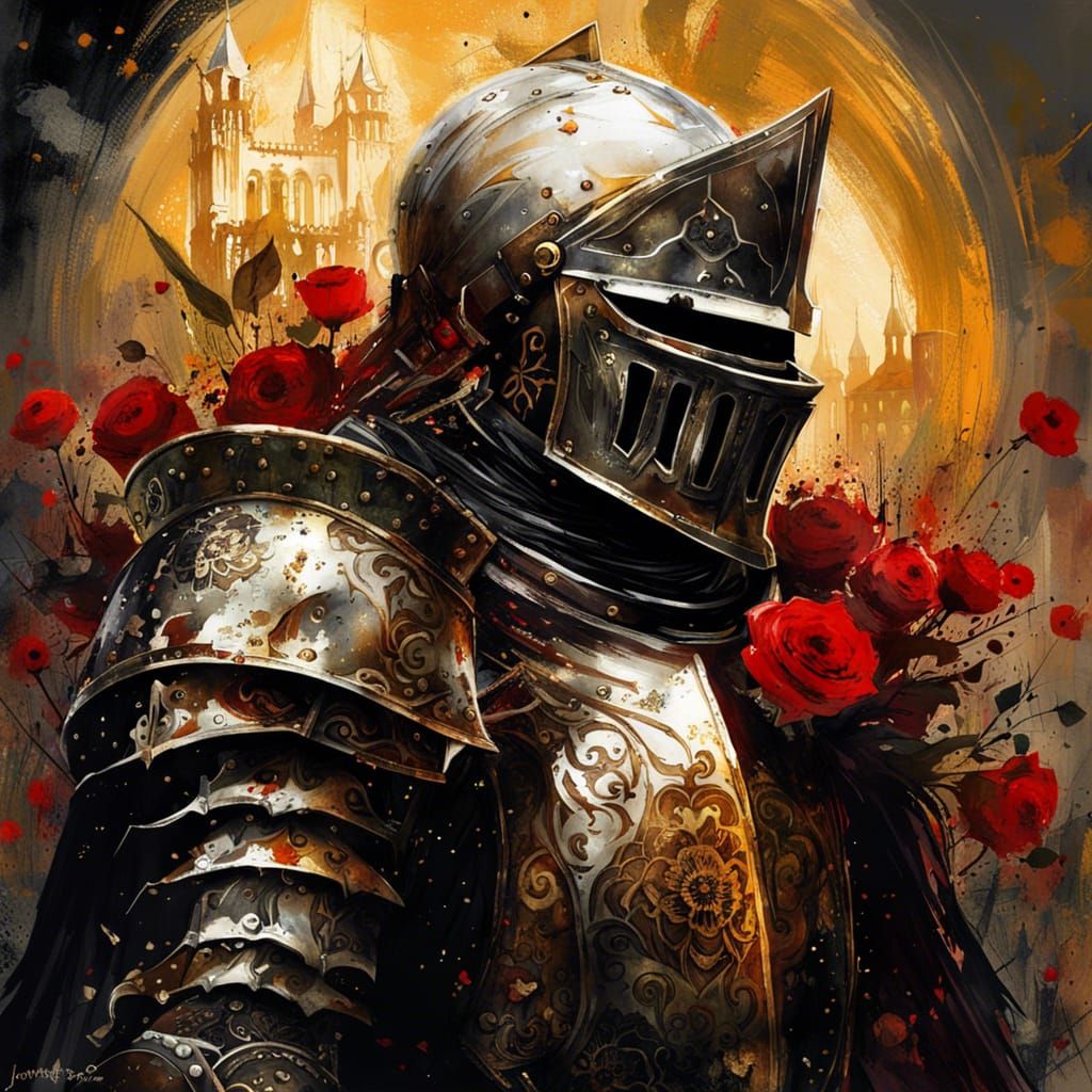 Gothic Knight Templar in a Field of Roses