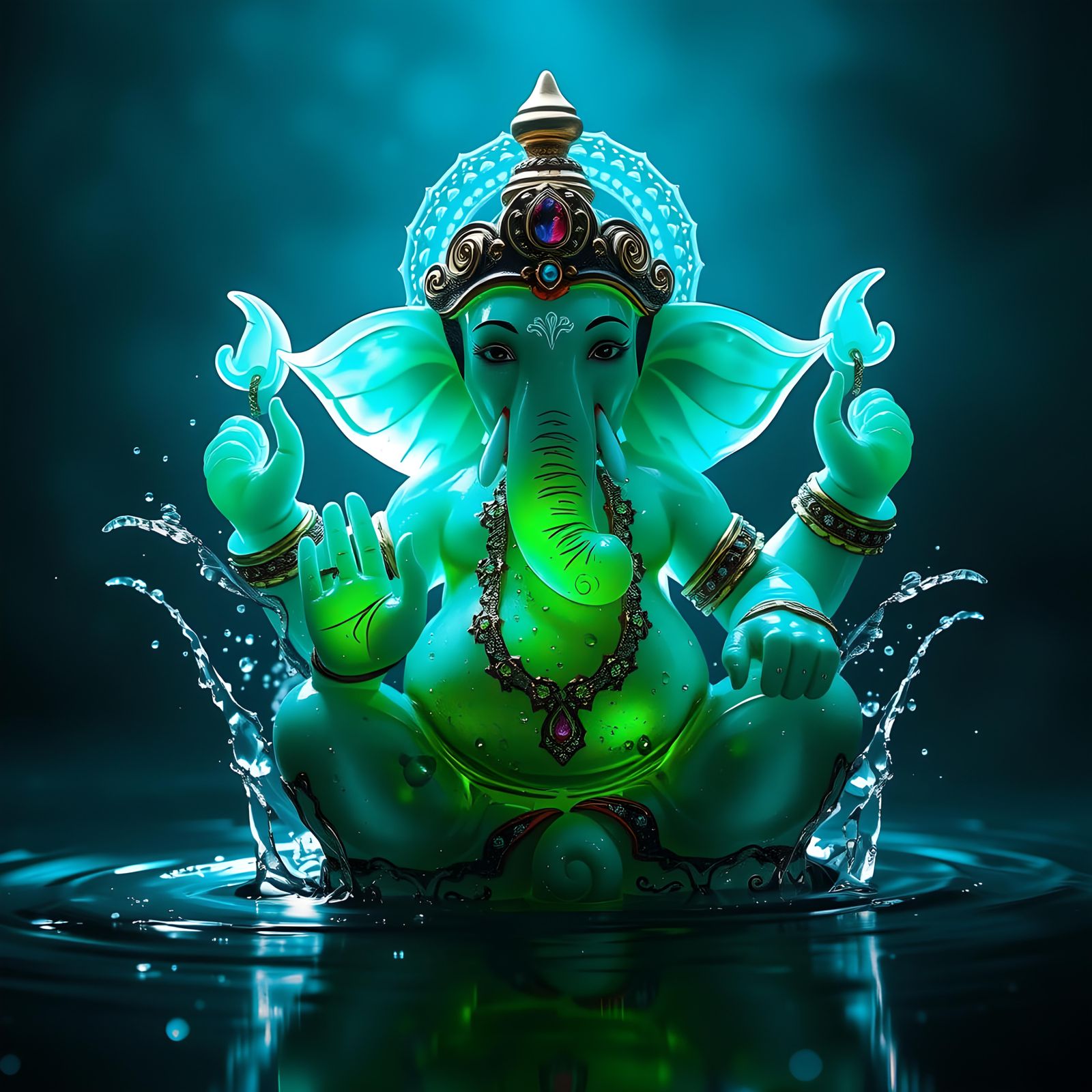 Jade Ganesha Digital Illustration in 3D