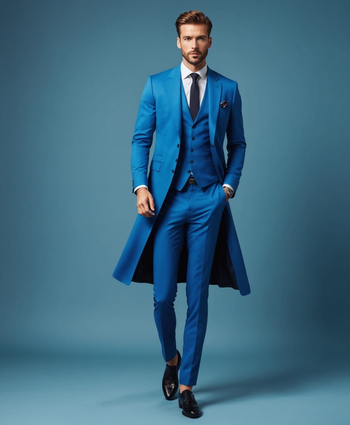 Stylish Man in Blue Suit: Vibrant Vector Art