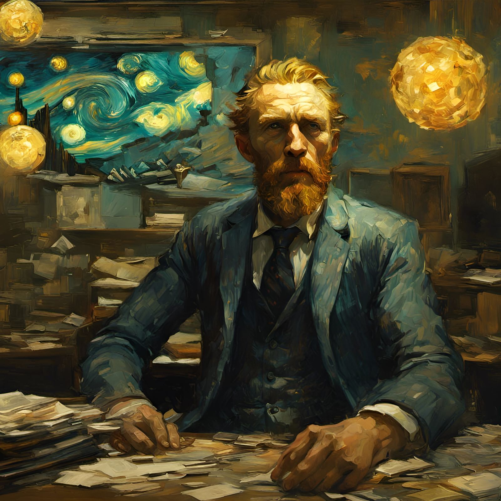Van Gogh as Office Worker in Maximalist Style