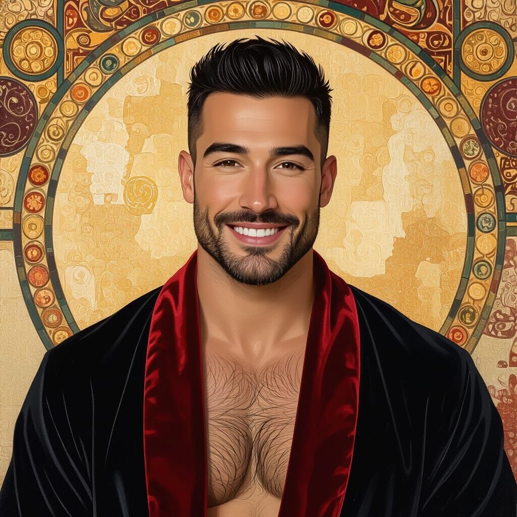 Friendly Man Poses in Velvet Robe, Impressionist Portrait