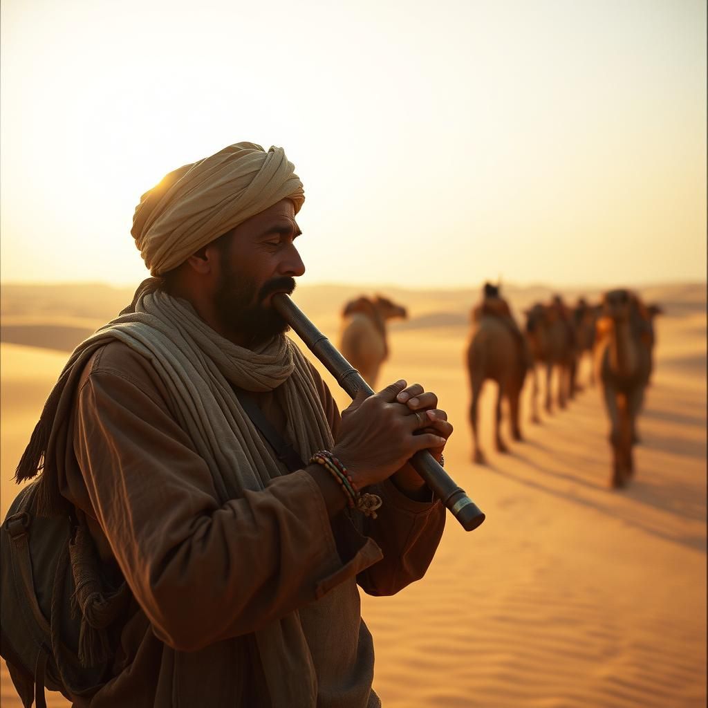 Camel Herder's Serene Desert Tune in Rajasthan