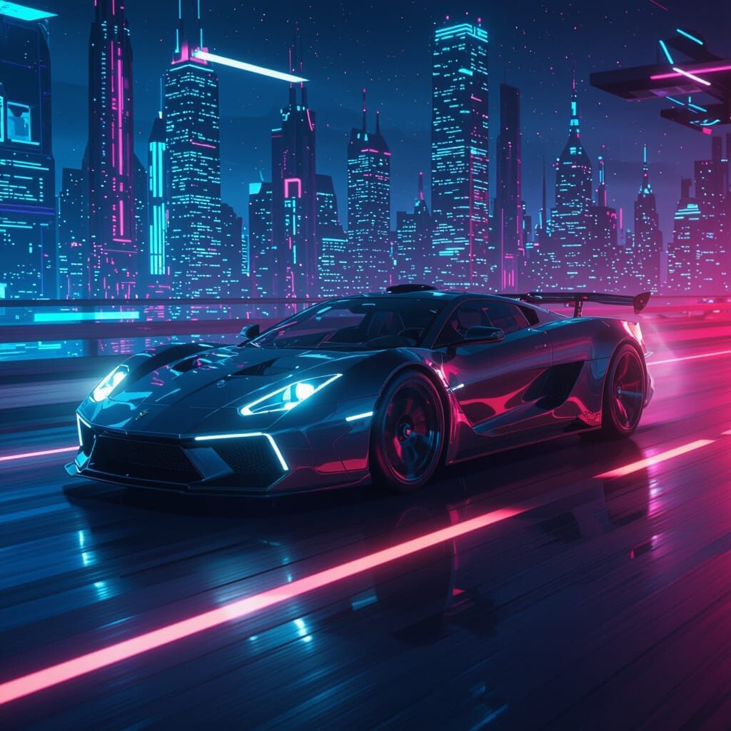 Futuristic TurboRage Car on Neon Highway