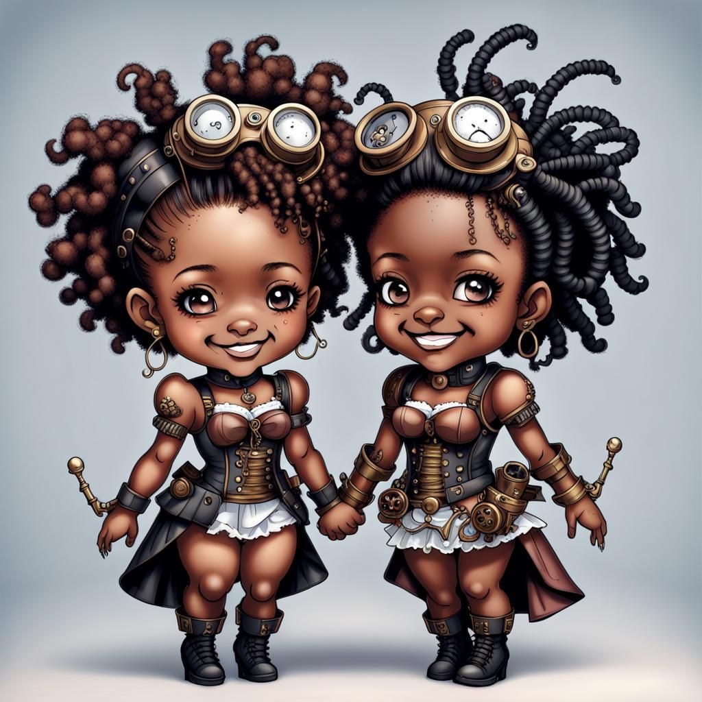 Smiling Steampunk Chibi Moppets in Apollonia Saintclair Styl...