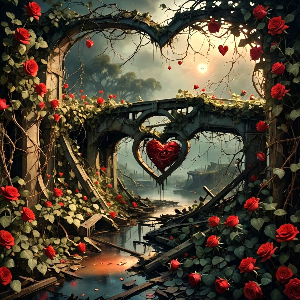 Broken Hearts Bridge with Roses and Car