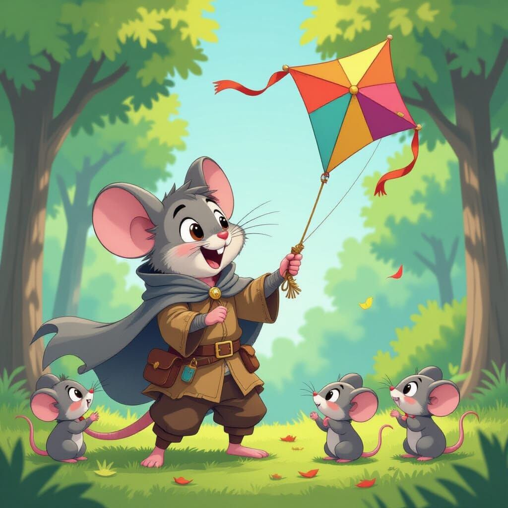 Whimsical Mouse Launches Kite: 2D Cartoon Animation