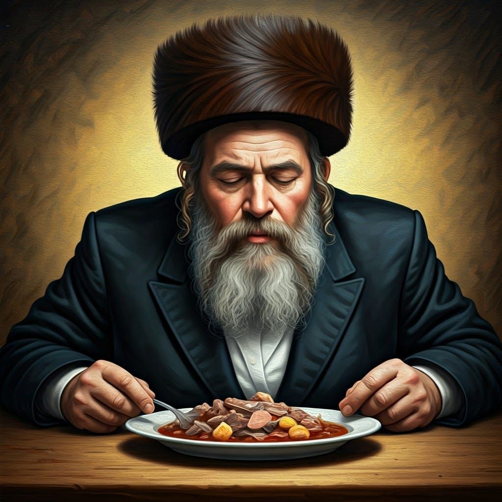 Hassidic Jew Storms Cholent as Expressionist Painting