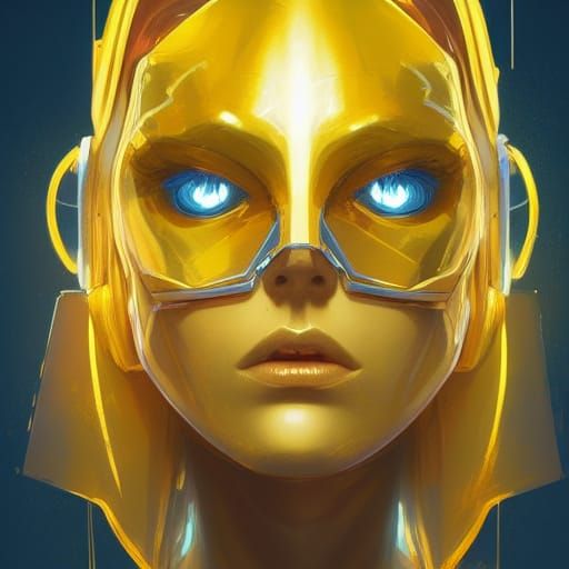 Yellow Robot Portrait in Hyperdetailed Digital Art Style