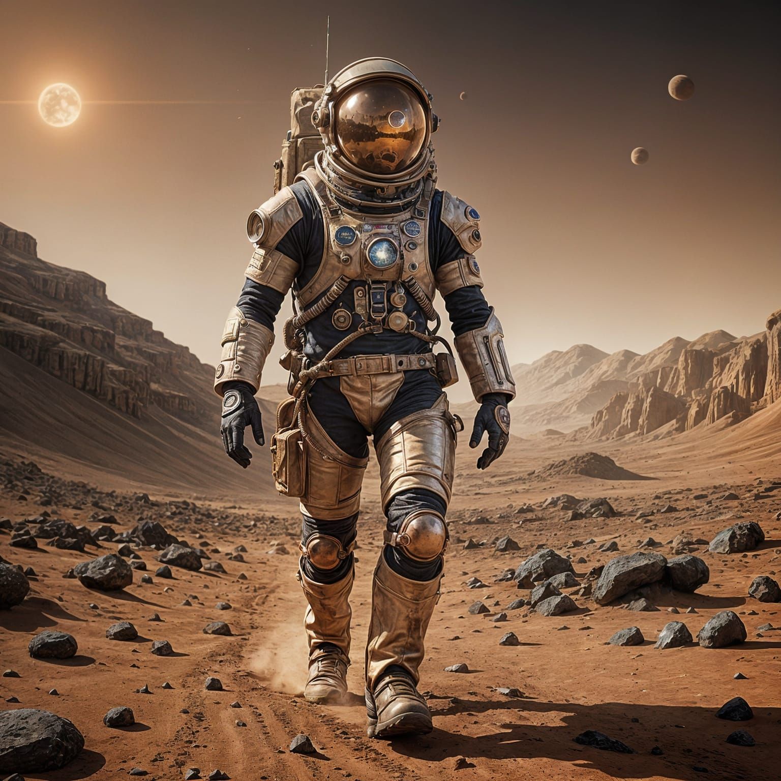 Steampunk Astronaut on Mars in Cinematic Realism
