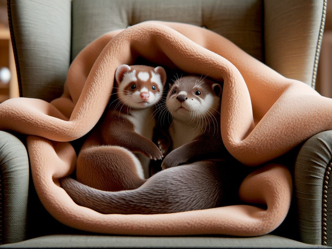 Cozy Ferret and Otter Snuggle Up Together