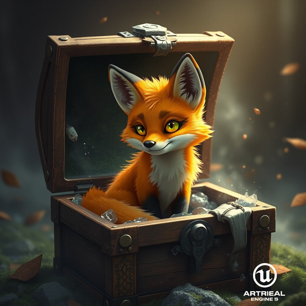 Orange Fox in Treasure Box: Fantasy Concept Art