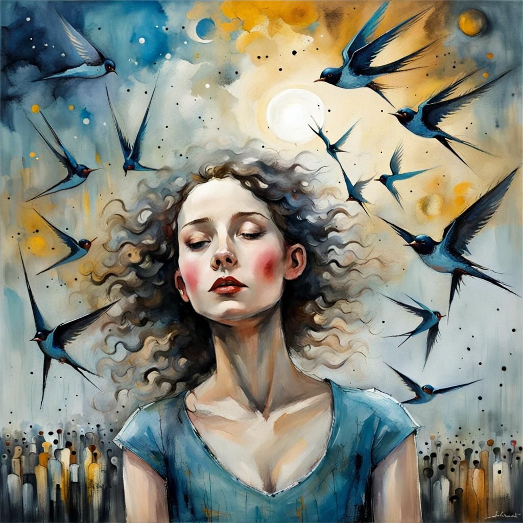 Blue Forest Moonscape in Art Brut Style