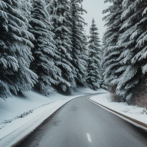 Icy Road Through Evergreen Forest: Natural Light Photography