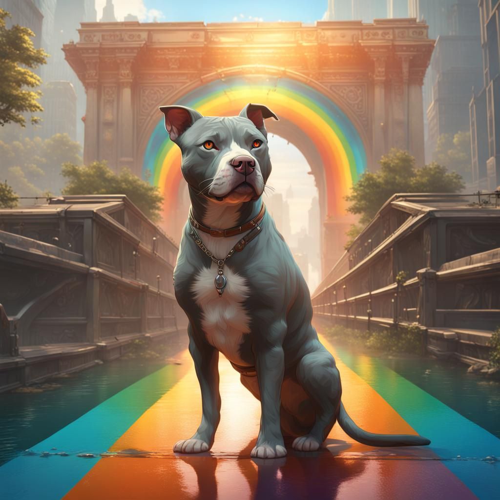 Pit-bull and Cat Stroll on Rainbow Bridge