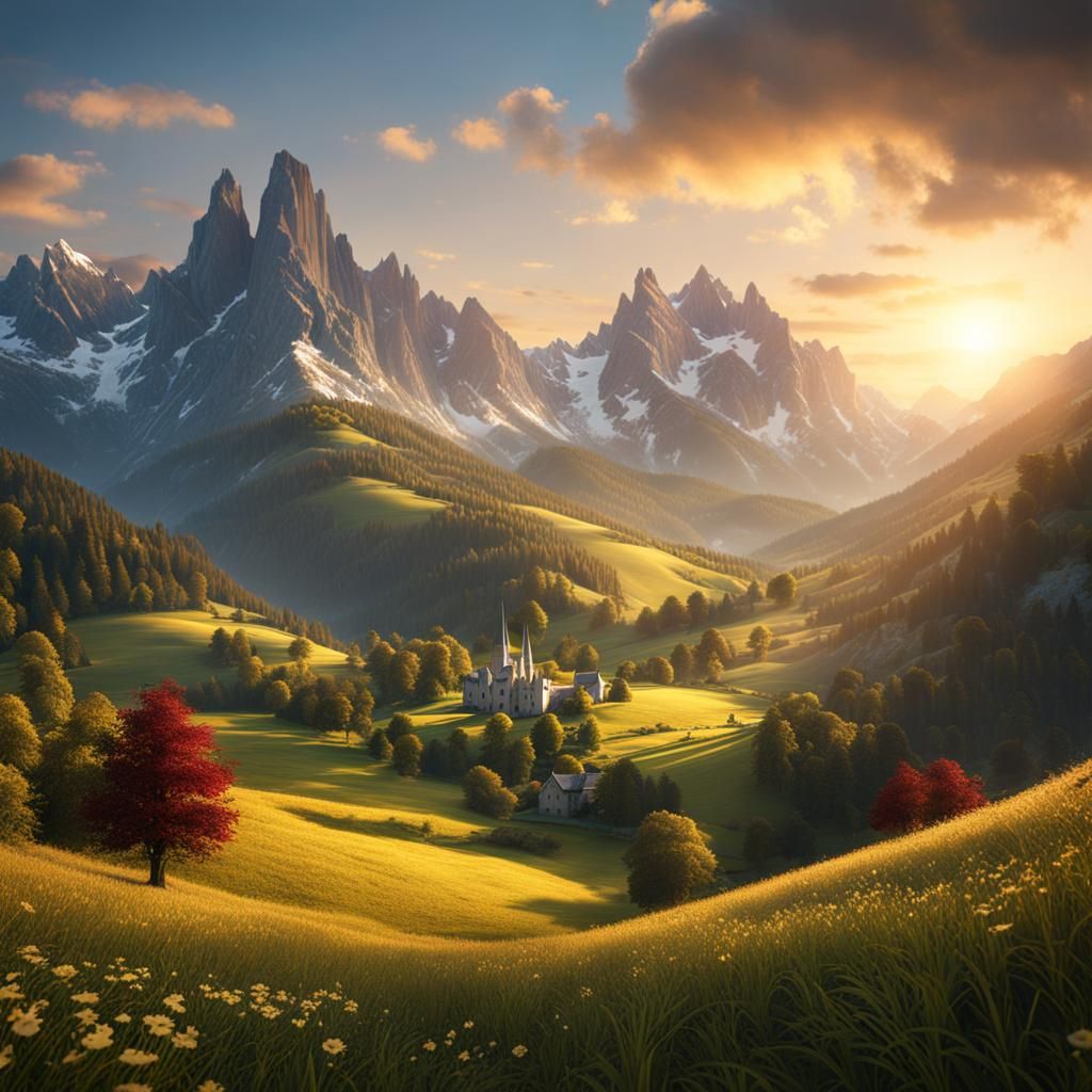 Lush Hills Alive with Music: Detailed Matte Painting