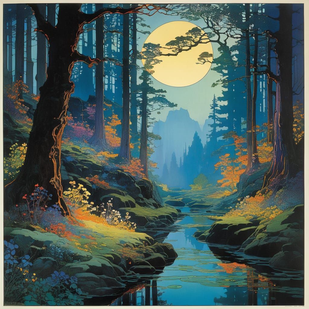 Dreamlike Psychedelic Landscape in Liquid Prismatic Color