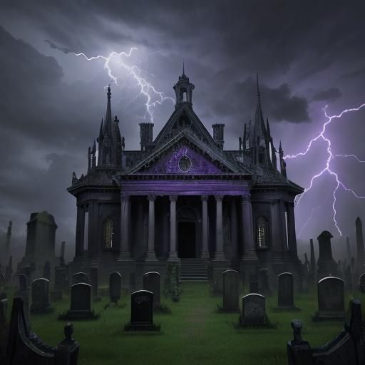 Haunted Cemetery in Lightning Storm: Digital Matte Painting