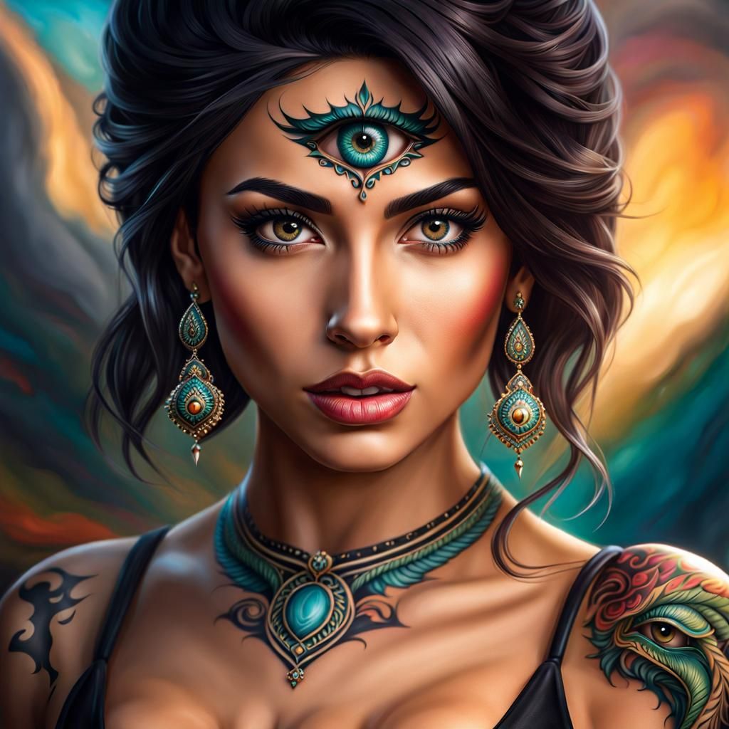 Stunning Latina Portrait with Dragon Tattoo