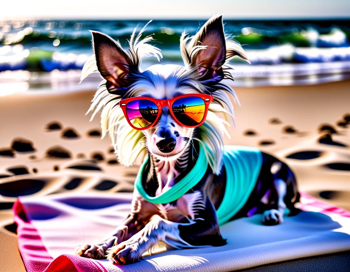 Trendy Puppy Sunbathing in Hyperrealistic Digital Art