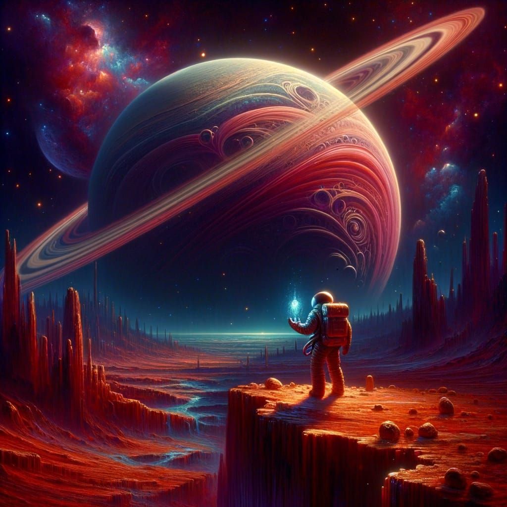 Astronaut Discovers Glowing Alien Artifact on Crimson Planet