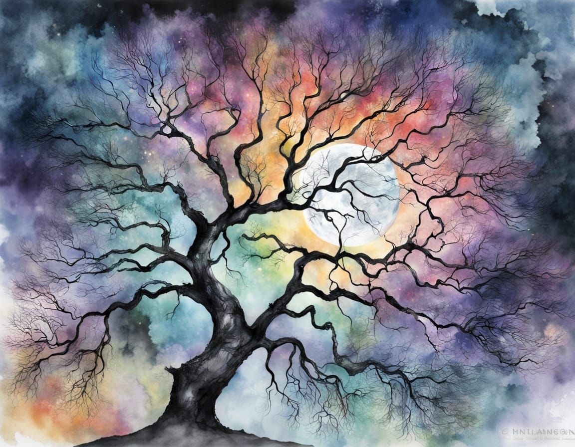 Tree in Northern Lights Storm