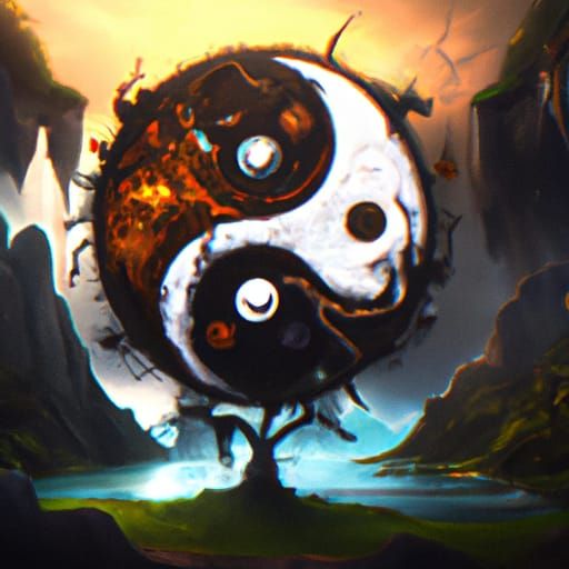 Detailed Yin Yang Matte Painting in Deep Color