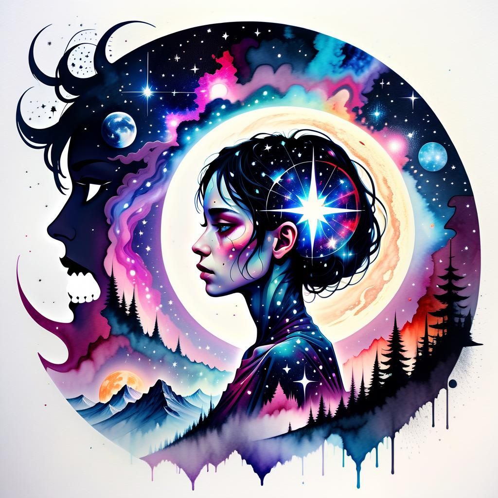 Starlight Woman: A Surrealist Double Exposure Collage