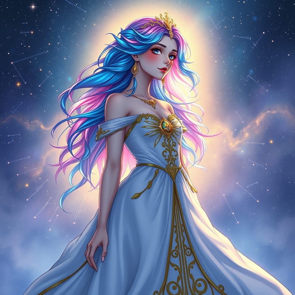 Celestial Queen in Cosmic Starlight: Anime Semi-Realism