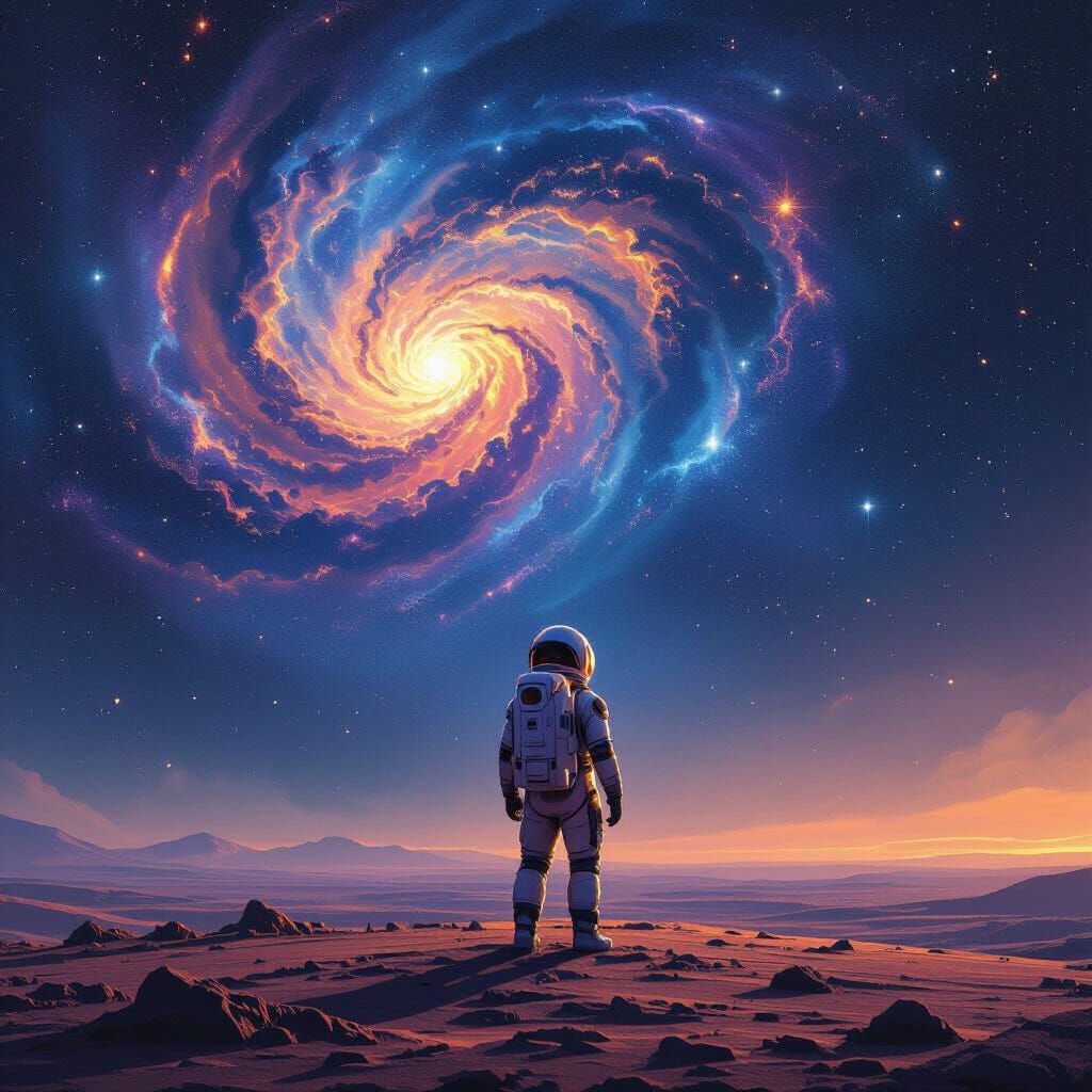 Astronaut Gazing at Nebula on Distant Planet