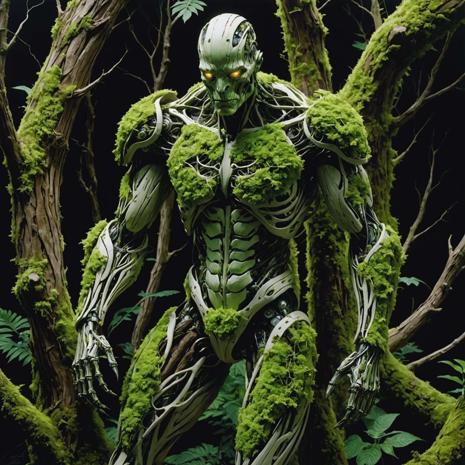 Biopunk Cyborg Plant Man in Sci-Fi Style