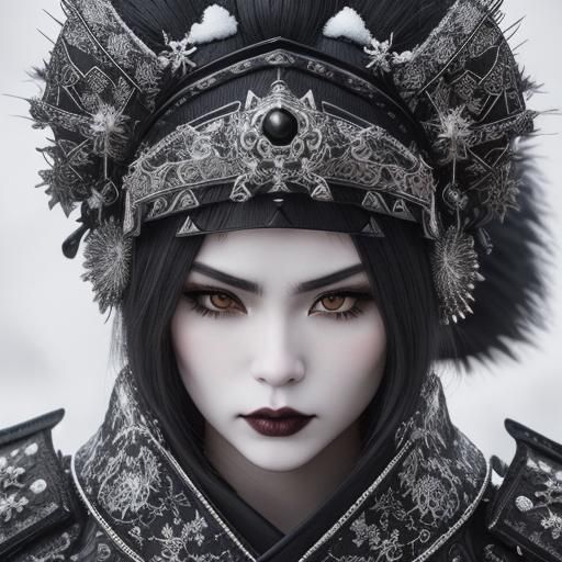 Gothic Samurai in Snowy Midnight Landscape