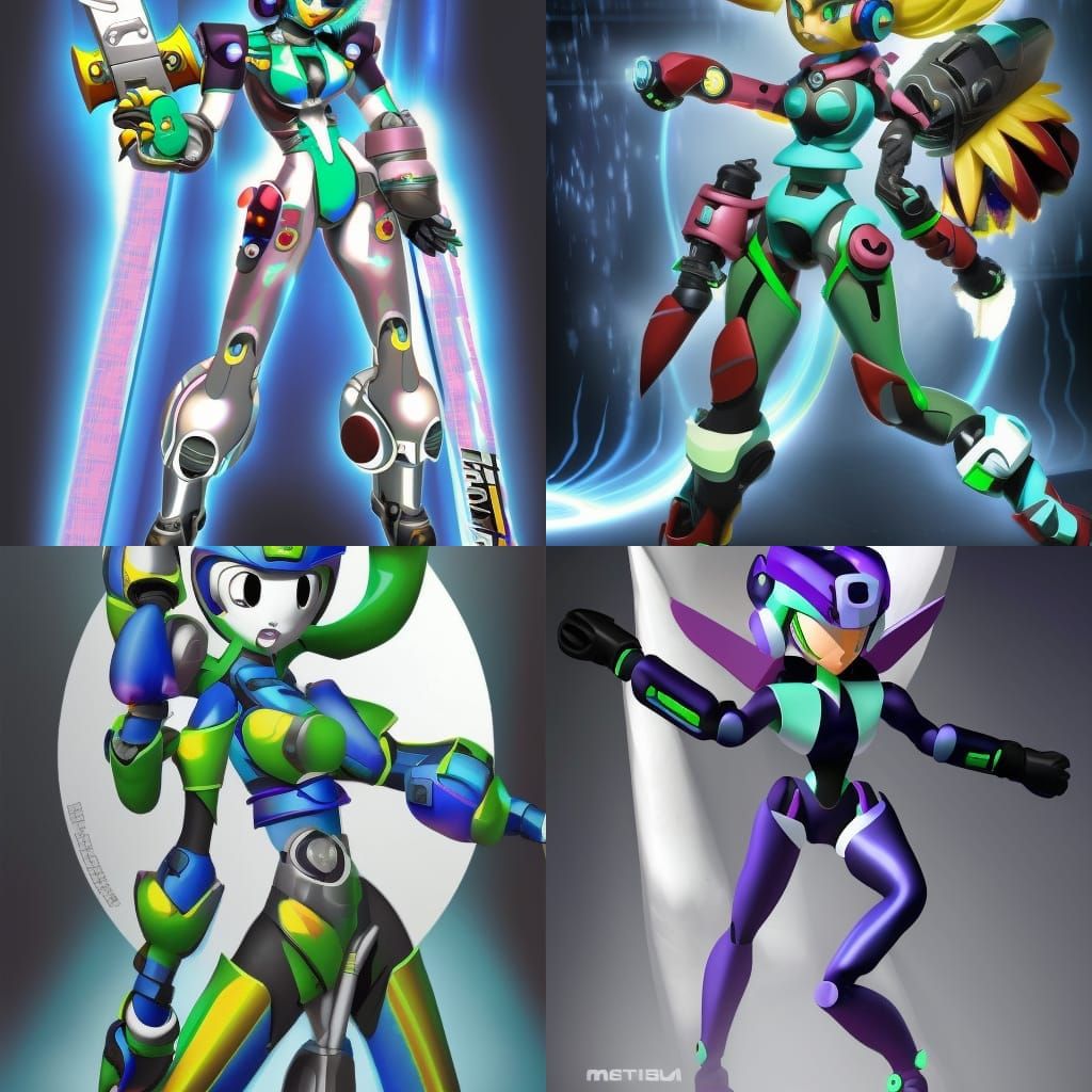 Futuristic MegaMan Goddess in Dark Japanese Style
