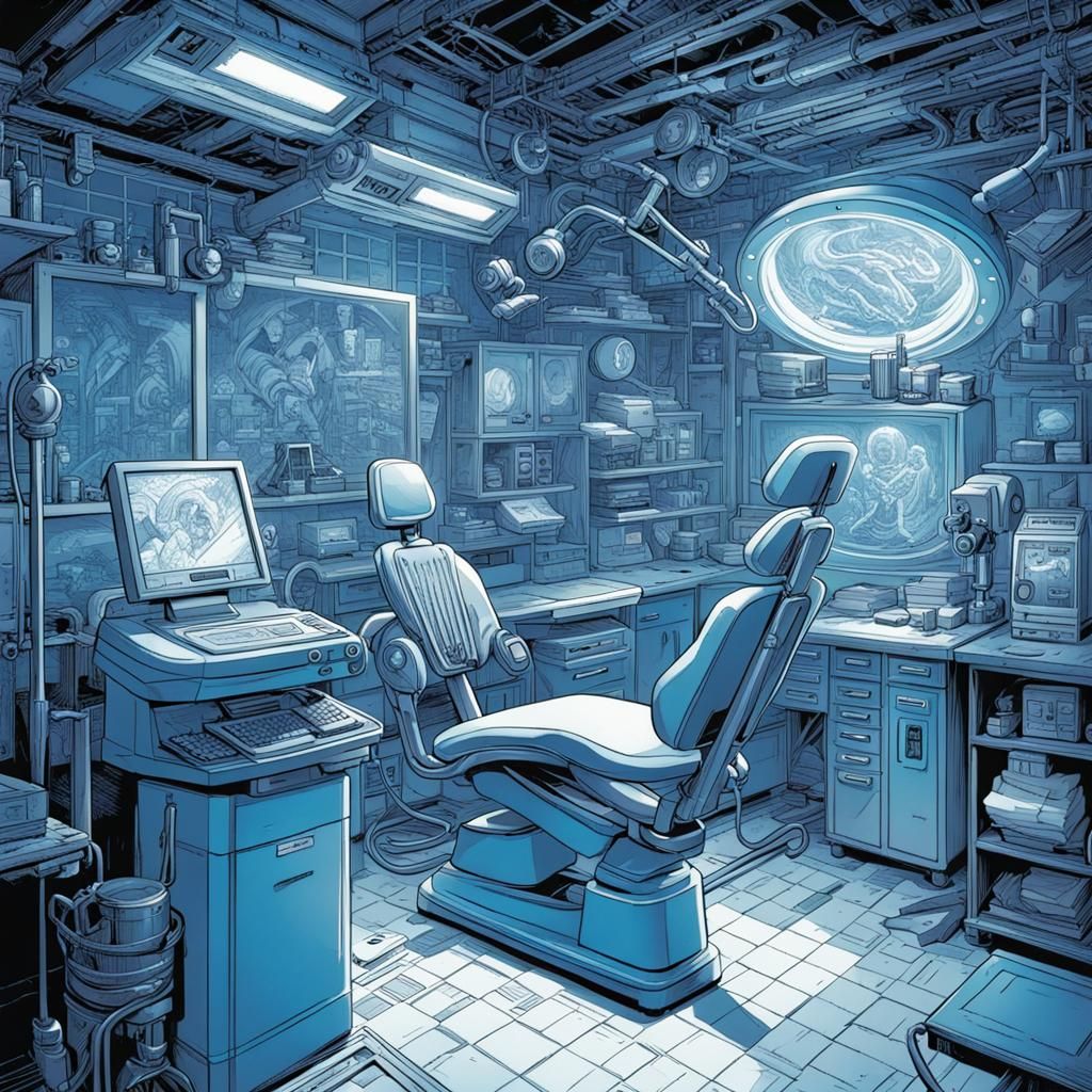 Mystical Dental Machine Blueprint in Comic Book Style