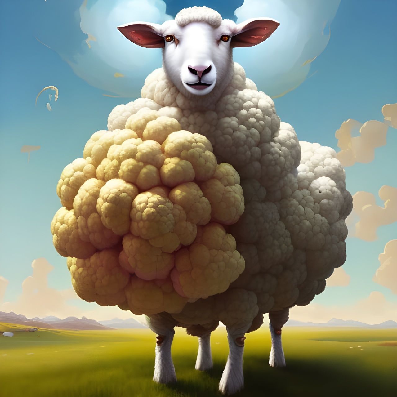 Sheep-Cauliflower Hybrid Portrait in Digital Watercolor