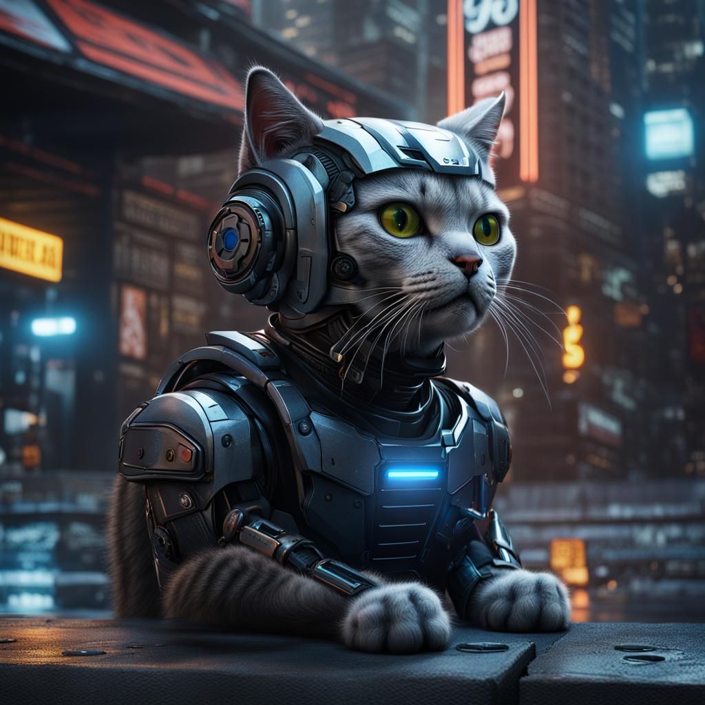 Photorealistic Robocop Cat Concept Art