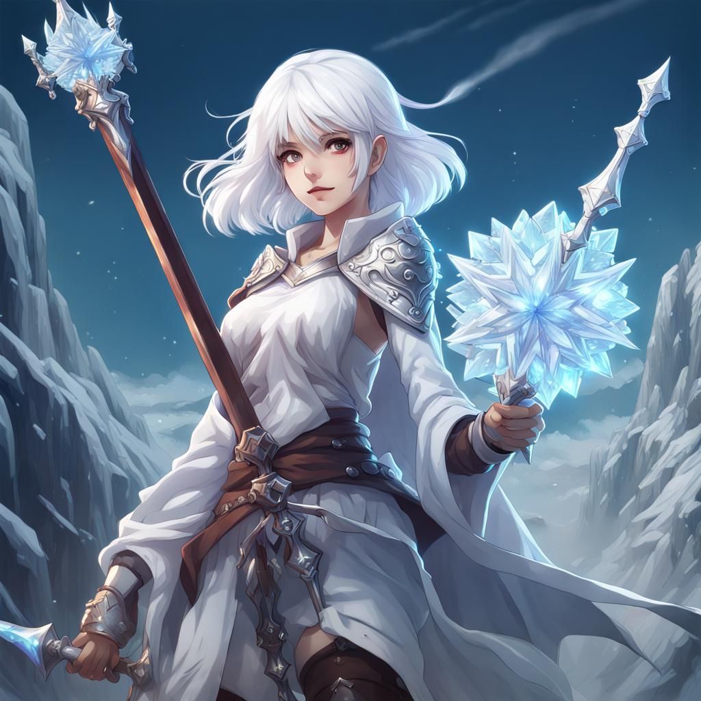 Anime Girl with Rapier and Ice Crystal in RPG Style