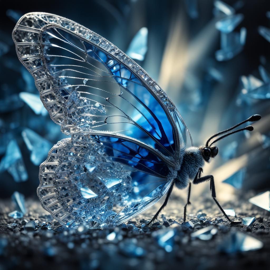 Crystal Butterfly Reflecting Light: Hyperrealistic Image