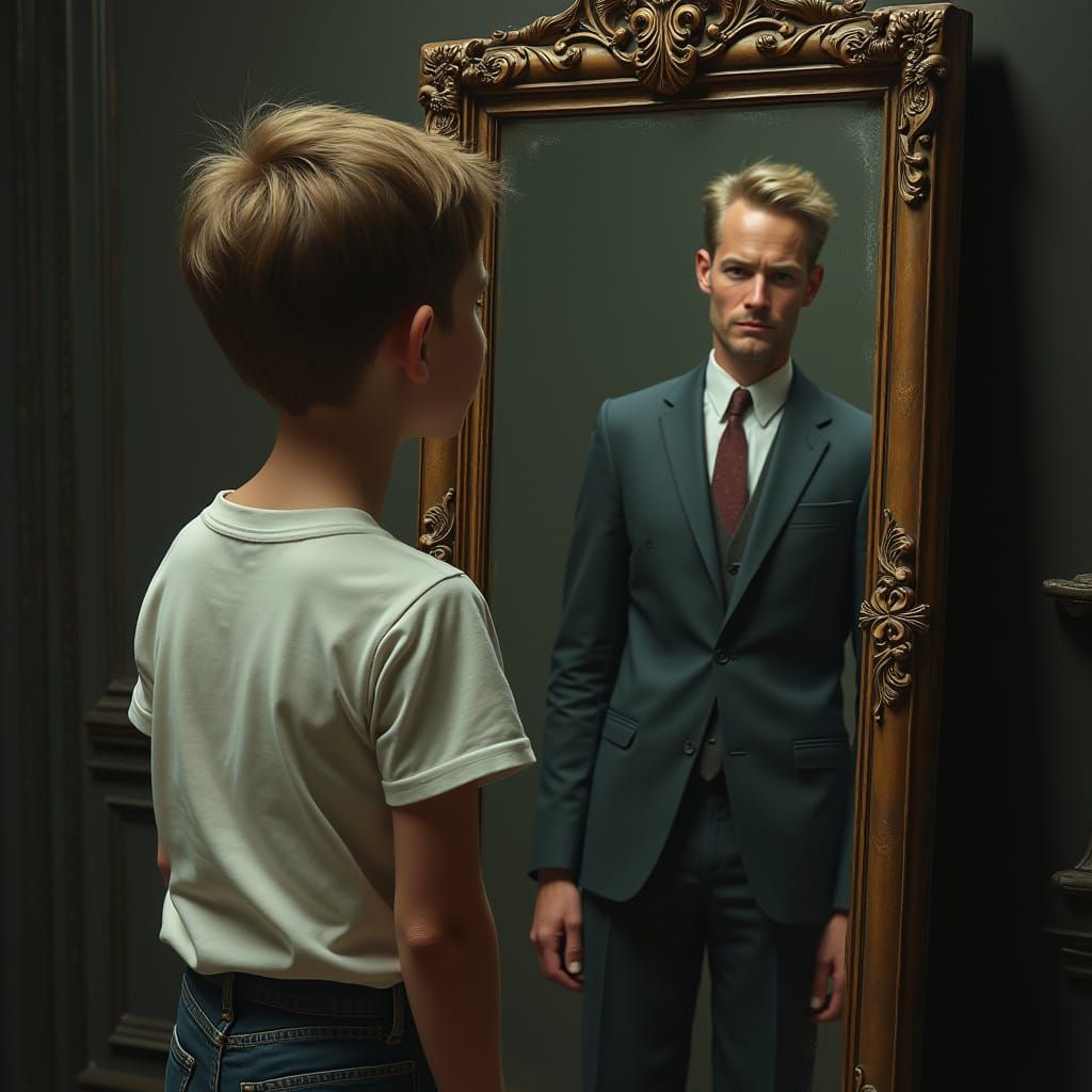 A Young Boy's Futuristic Reflection