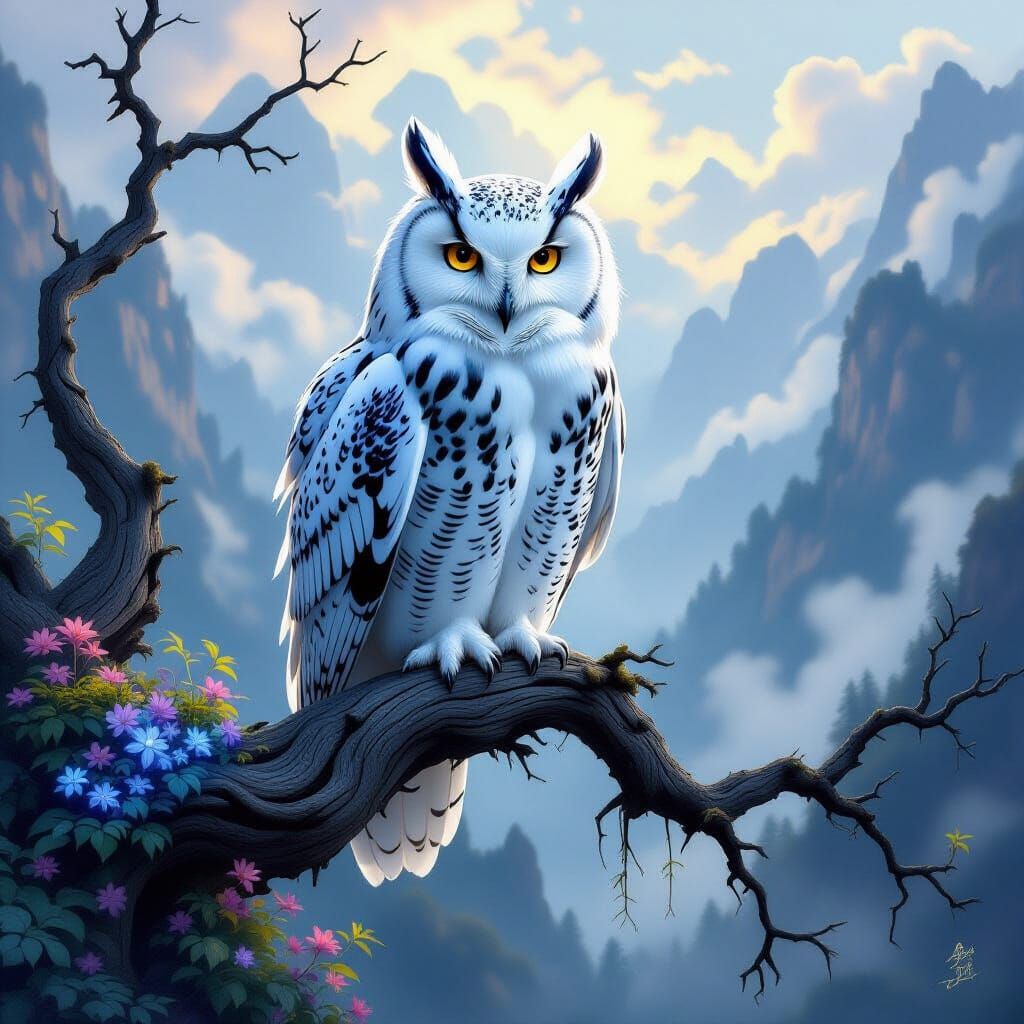 Snow Owl in Bioluminescent Valley Concept Art