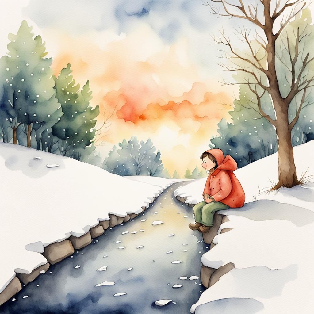 Watercolor Storybook Illustration: Waiting for Spring