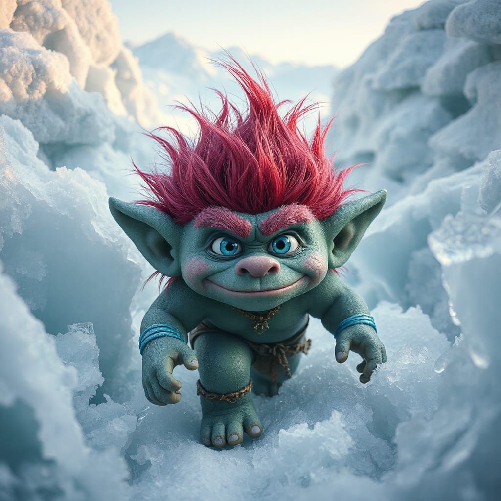 Cyberpunk Ice Troll Descends Snowy Mountain