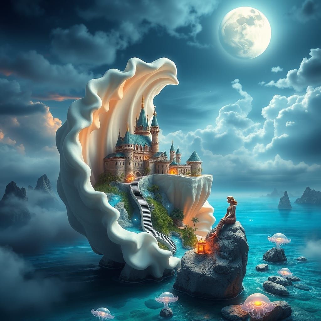 Mermaid World in a Dreamy Shimmering Landscape