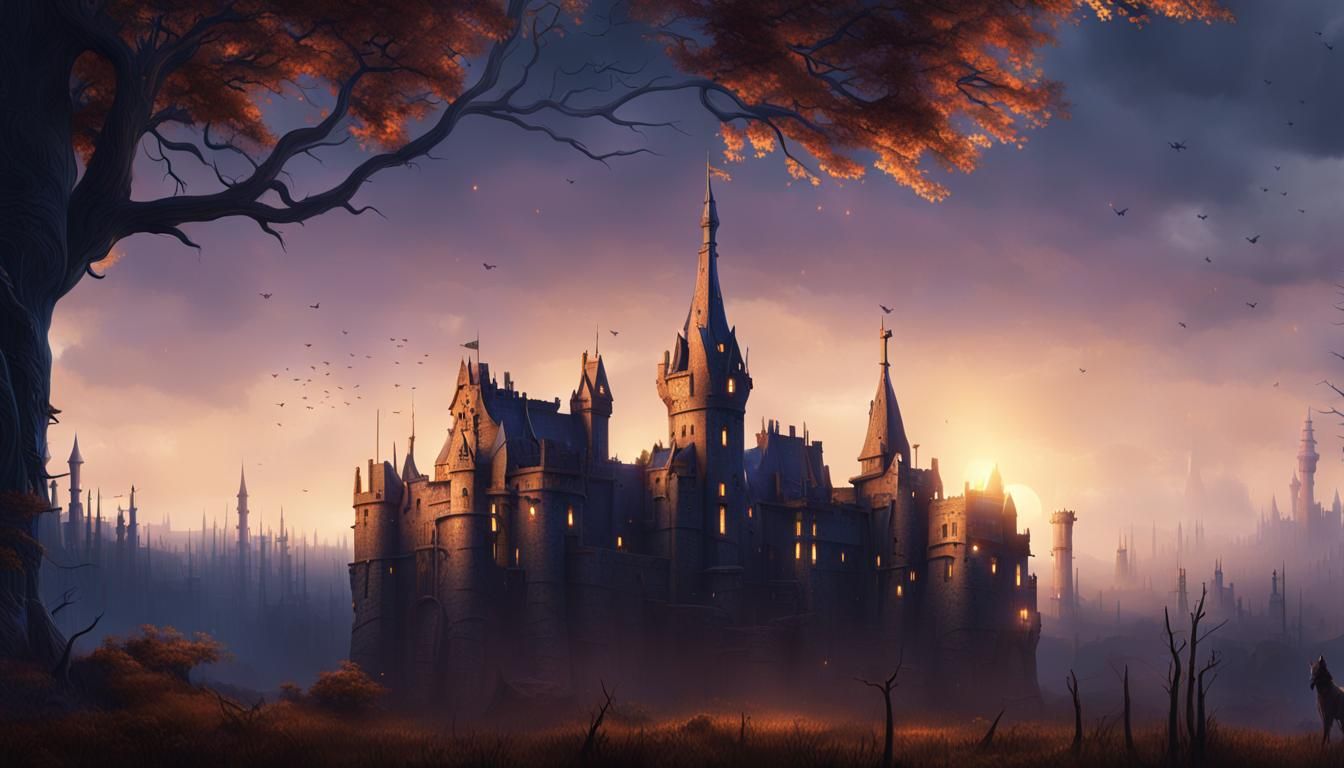 Mysterious Castle in Dark Eerie Forest: Fantasy Concept Art