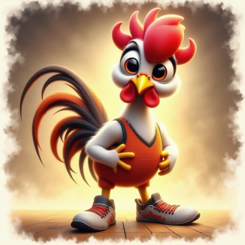 Charming Anthropomorphic Rooster in Cartoon Style