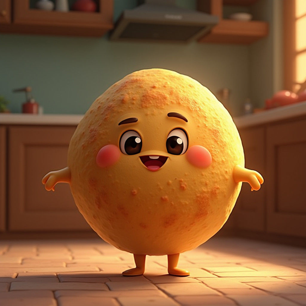 Cheerful Pupusa Cartoon in Pixar Style