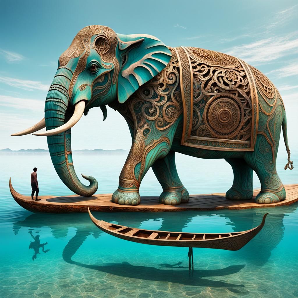 Floating Tusk: Surreal Art in Splash Art Style