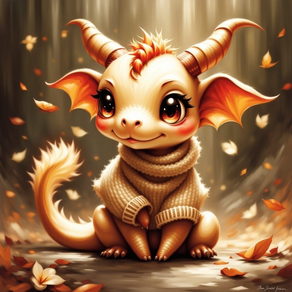 Adorable Chibi Dragon in Knit Sweater