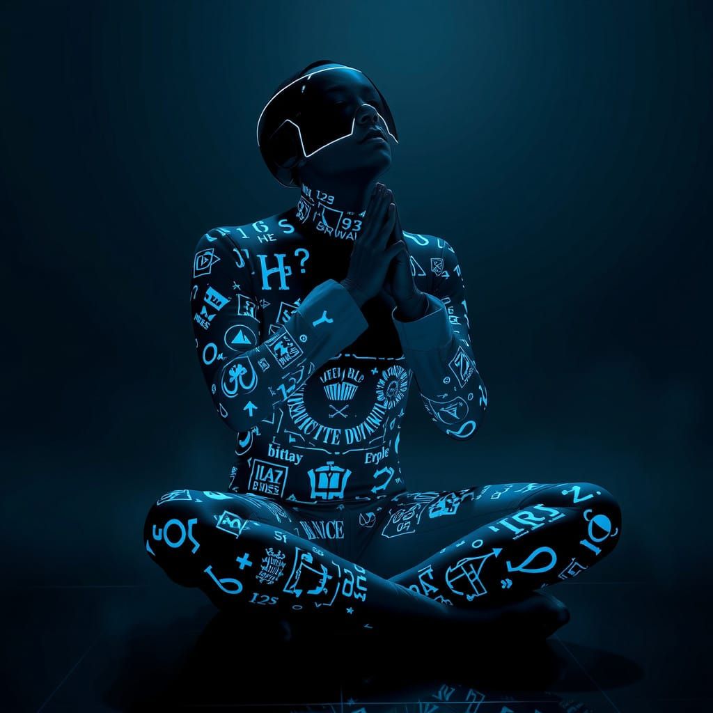 Futuristic Figure in Cyberpunk Attire, Lost in Thought