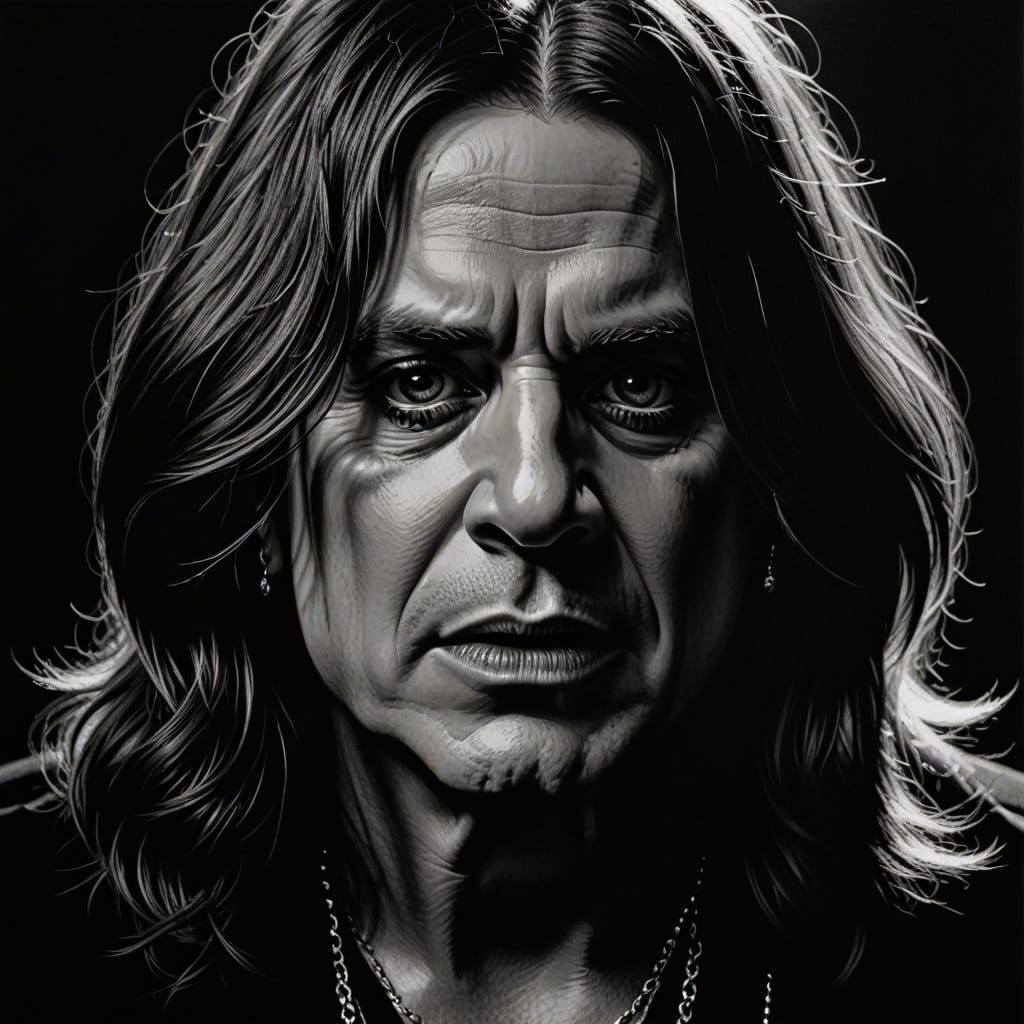 Intense Charcoal Portrait of Ozzy Osbourne Singing