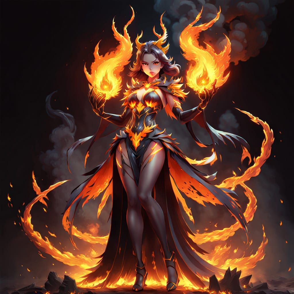 Queen of Hell Unleashes Fiery Attack in Anime Style